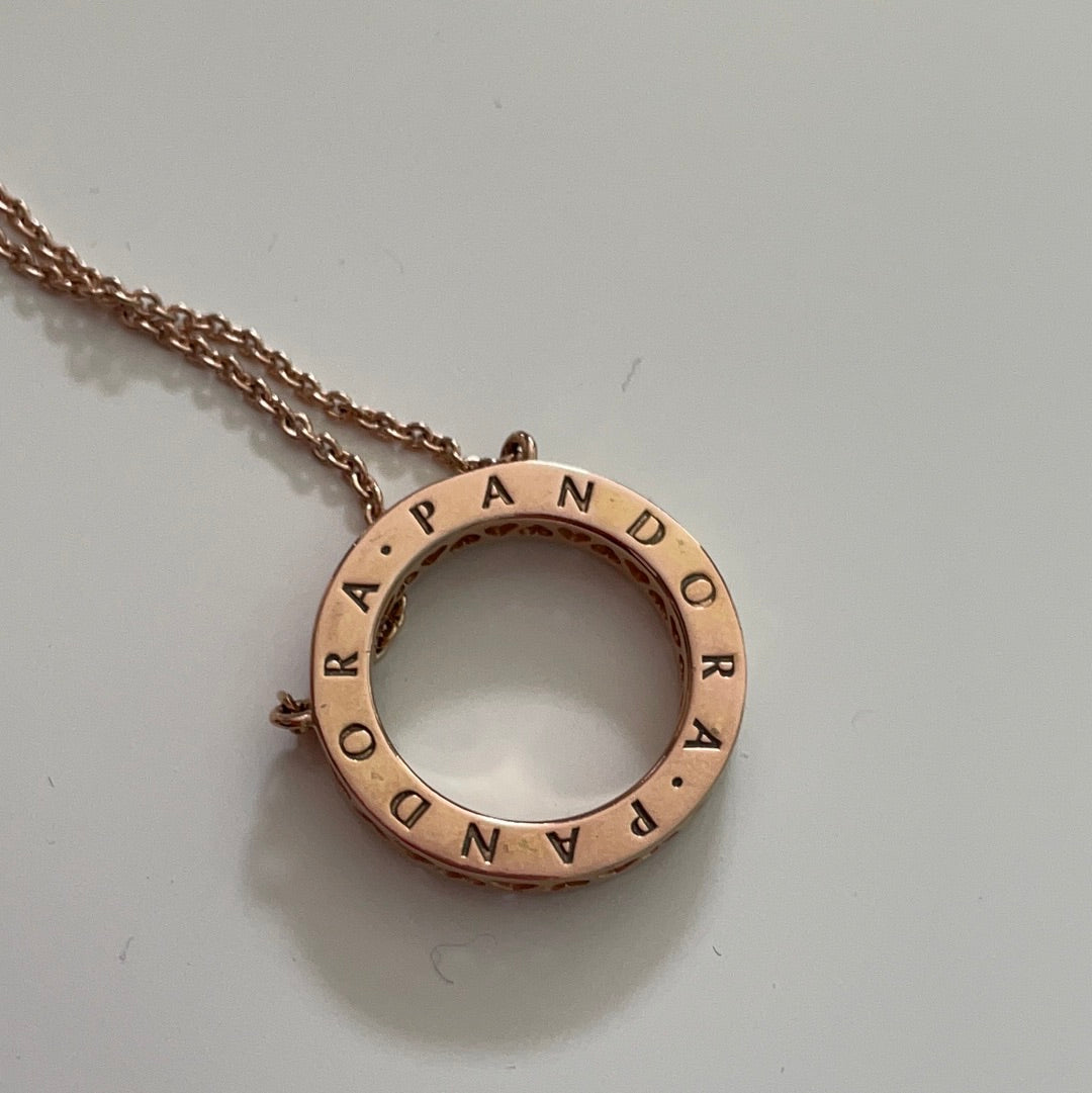 Genuine Pandora Rose Gold Clear Pave Large Circle Necklace