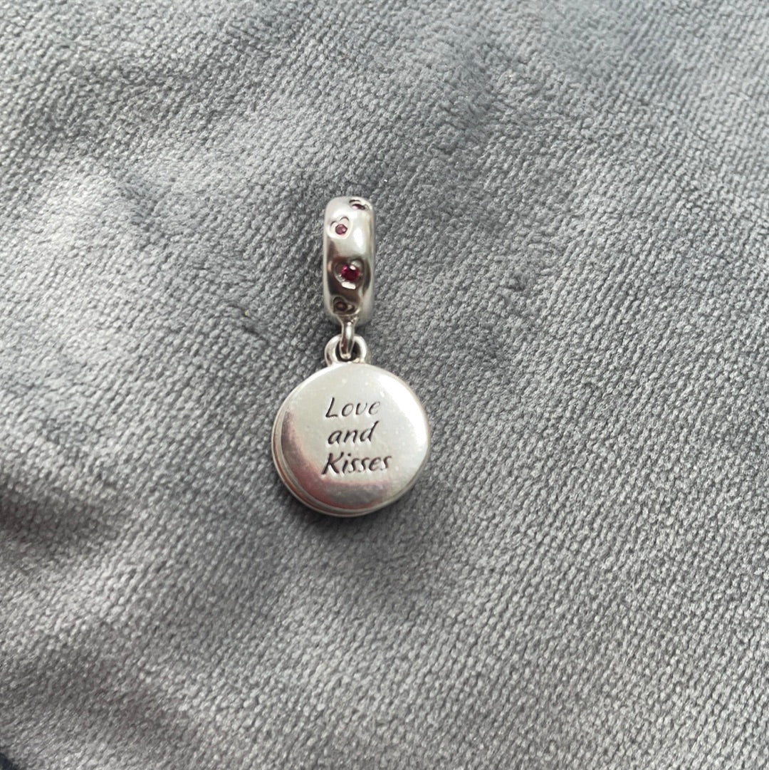 Genuine Pandora Disney Mickey and Minnie Dangle Red Enamel Charm Hugs and Kisses
