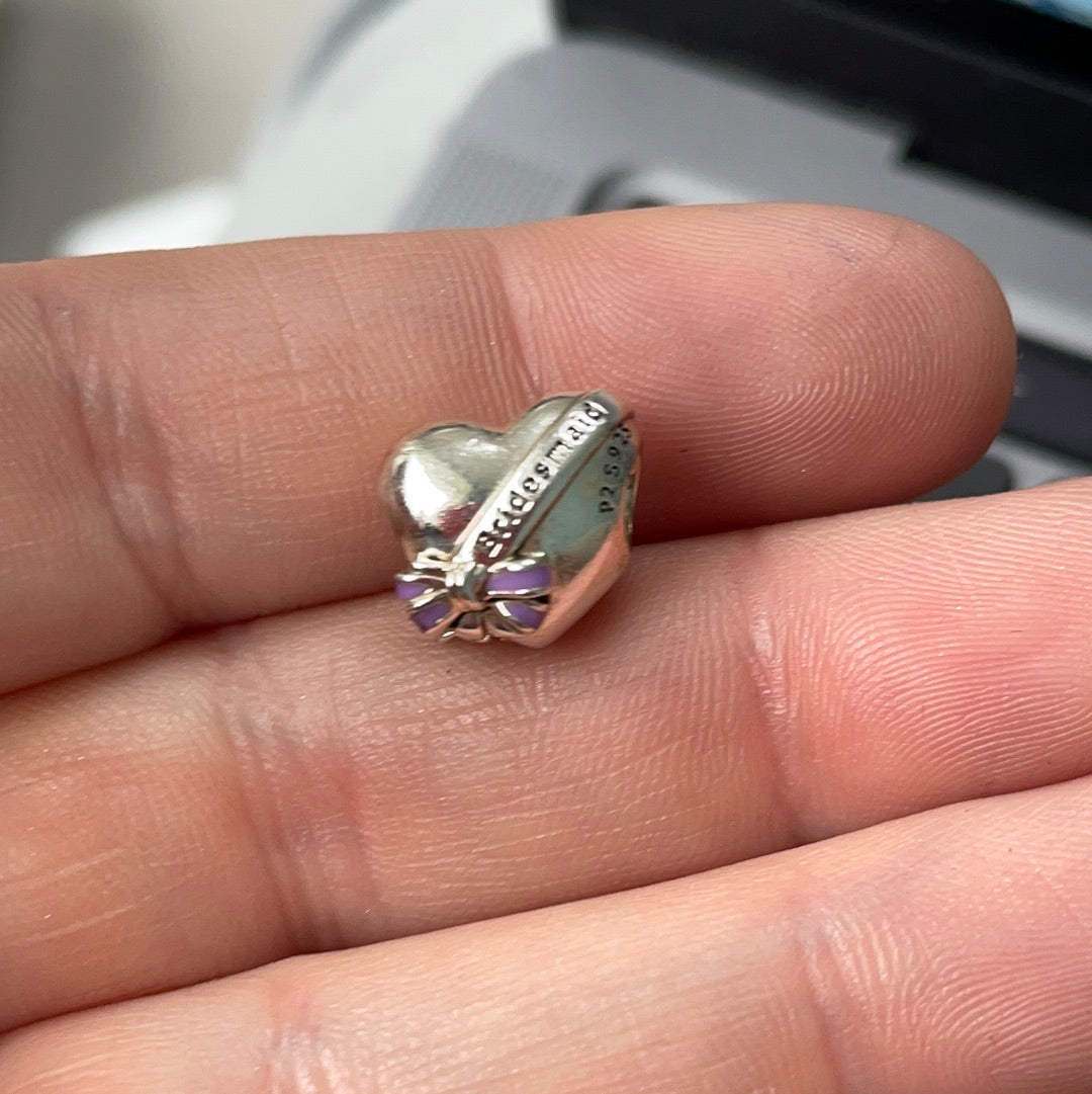 Genuine Pandora Purple Enamel 'Bridesmaid' Bow Heart Charm