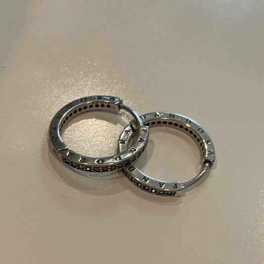 Genuine Pandora Sparkle CZ Hoop Logo Pave Silver Earrings