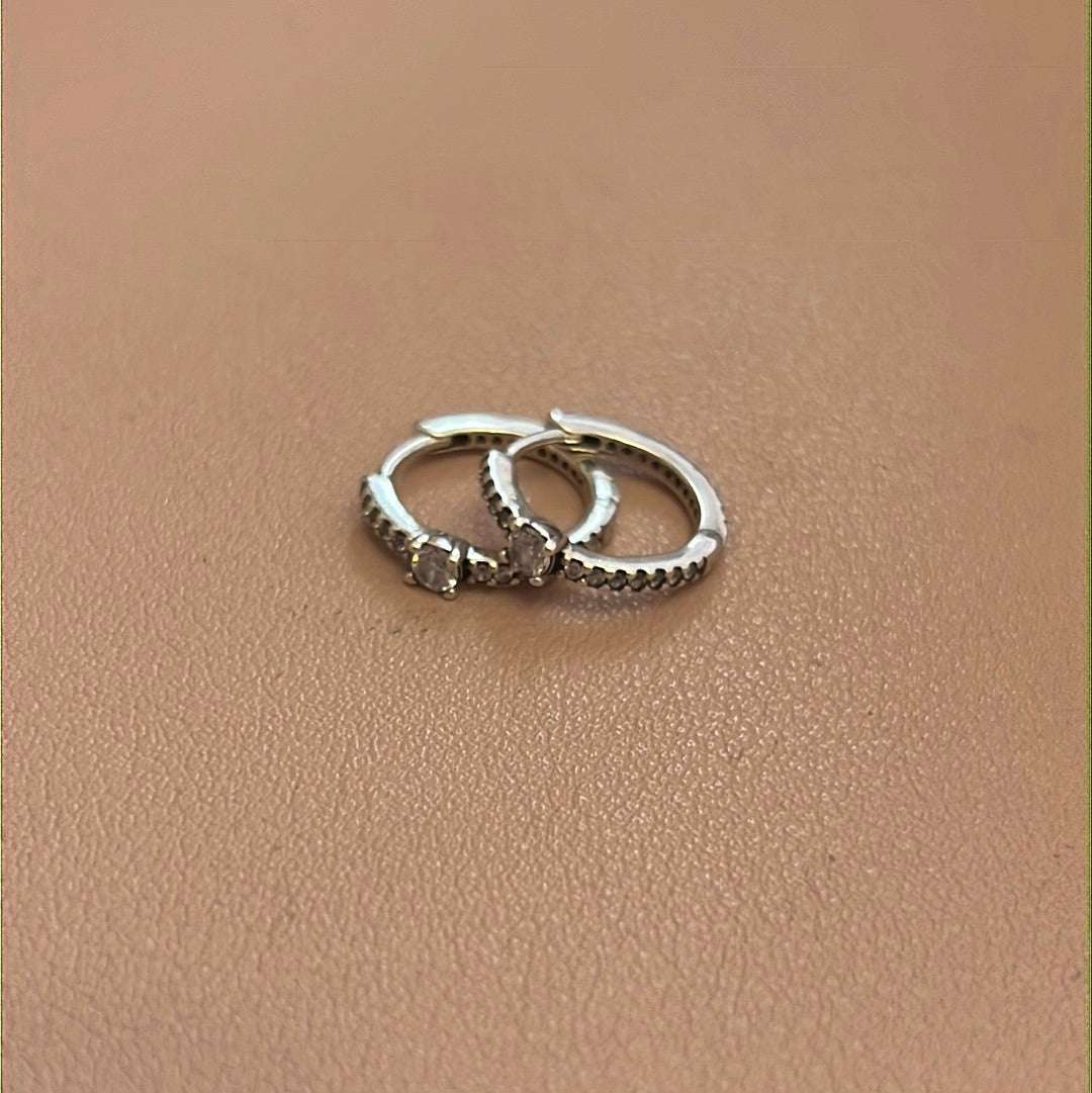 Genuine Pandora Sparkling Bars Pave Earrings Hoops CZ