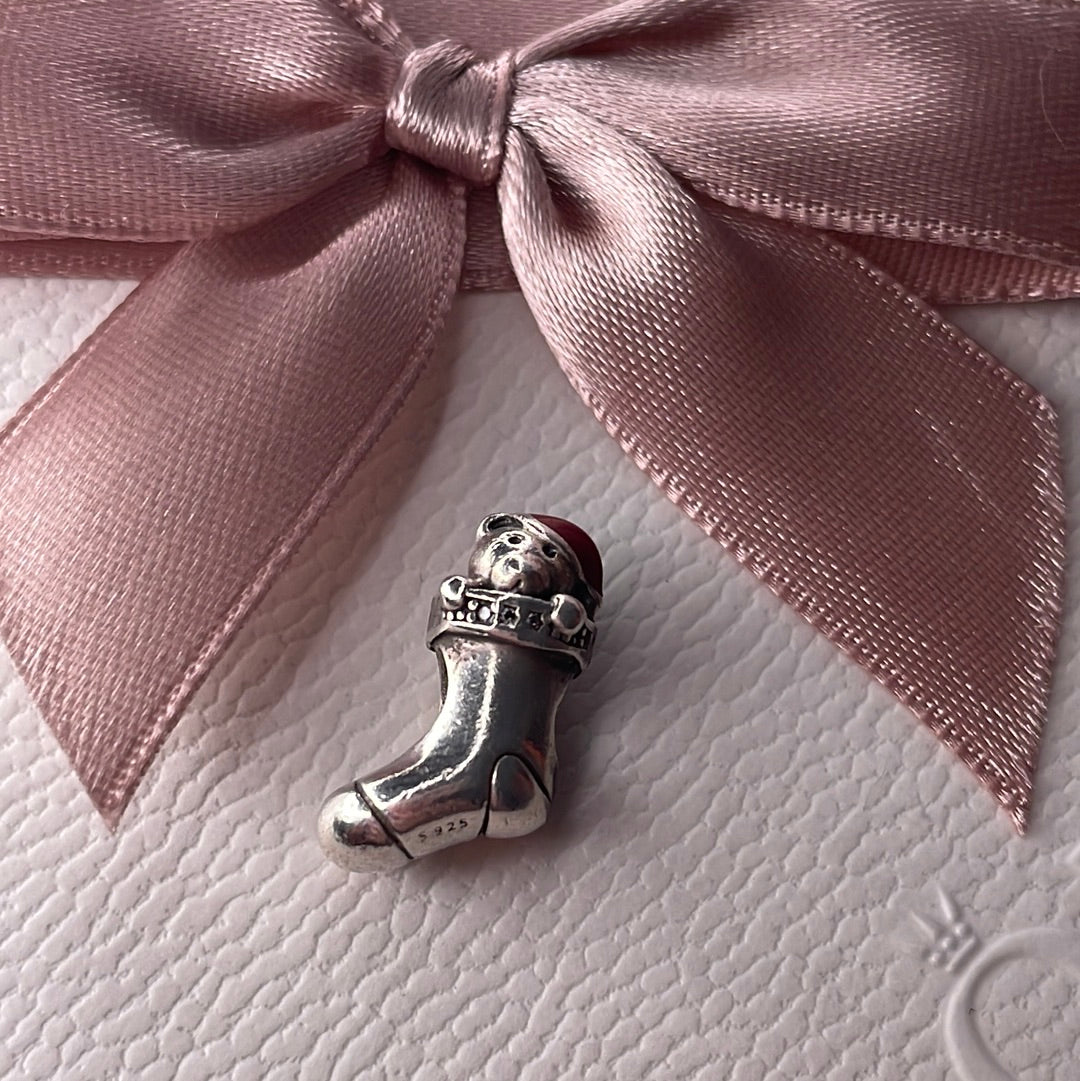 Genuine Pandora Stocking Bear Enamel Christmas Charm