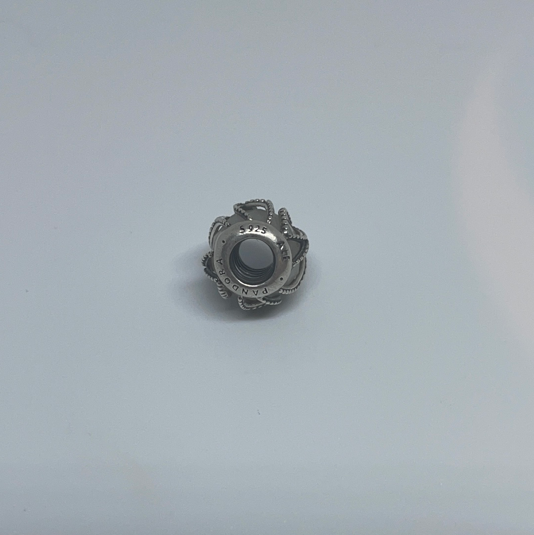 Genuine Pandora Intertwined Clear Glass Leaf Beaded Silver Charm