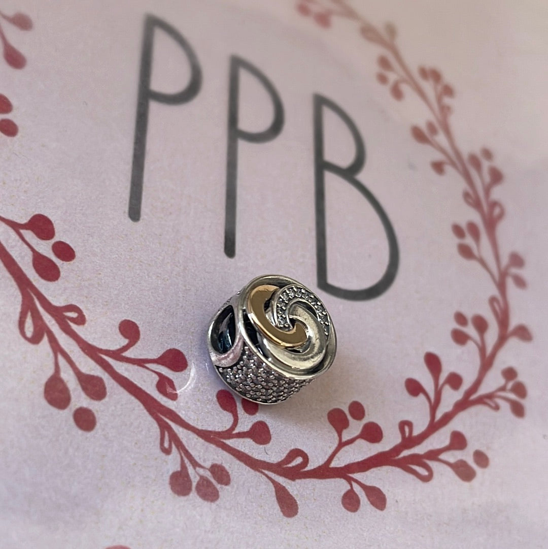 Genuine Pandora RARE Gold Swirl Knot Pave Charm
