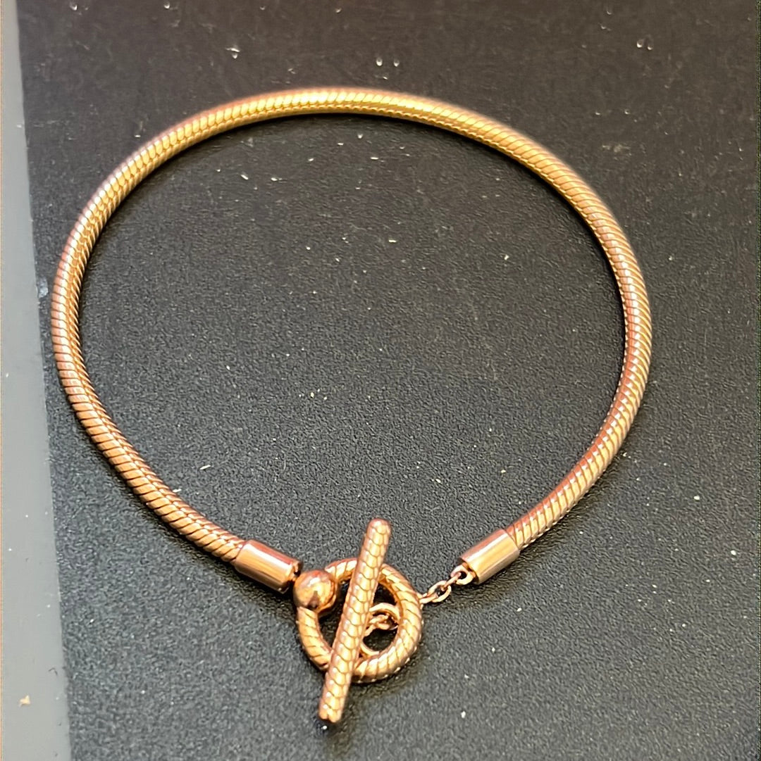 Genuine Pandora Rose Gold Snake Chain Moments New Style Smooth Chain T-Clasp Style 18cm