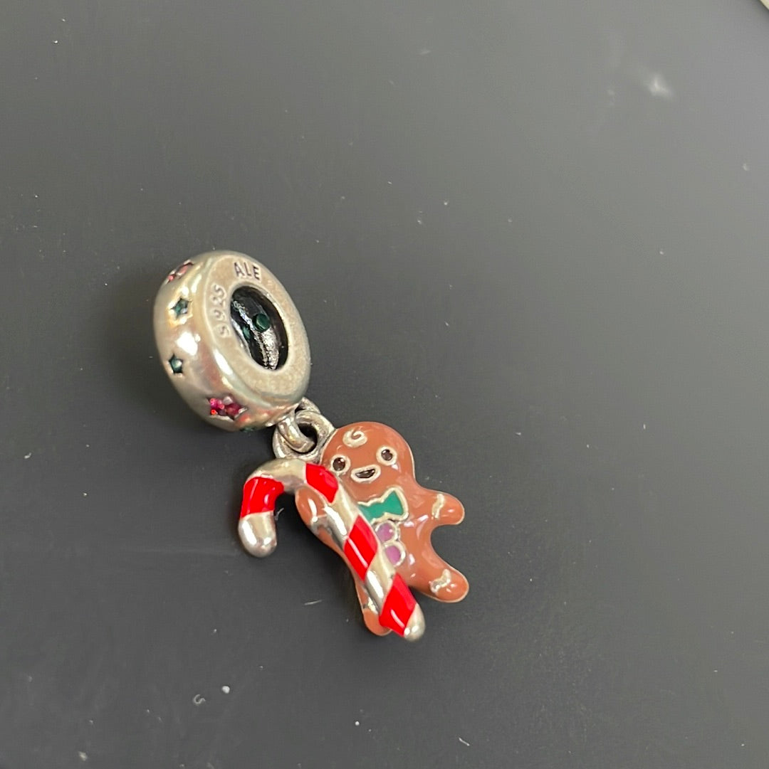 Genuine Pandora New Style Pave Gingerbread Man Dangle Enamel Christmas Charm