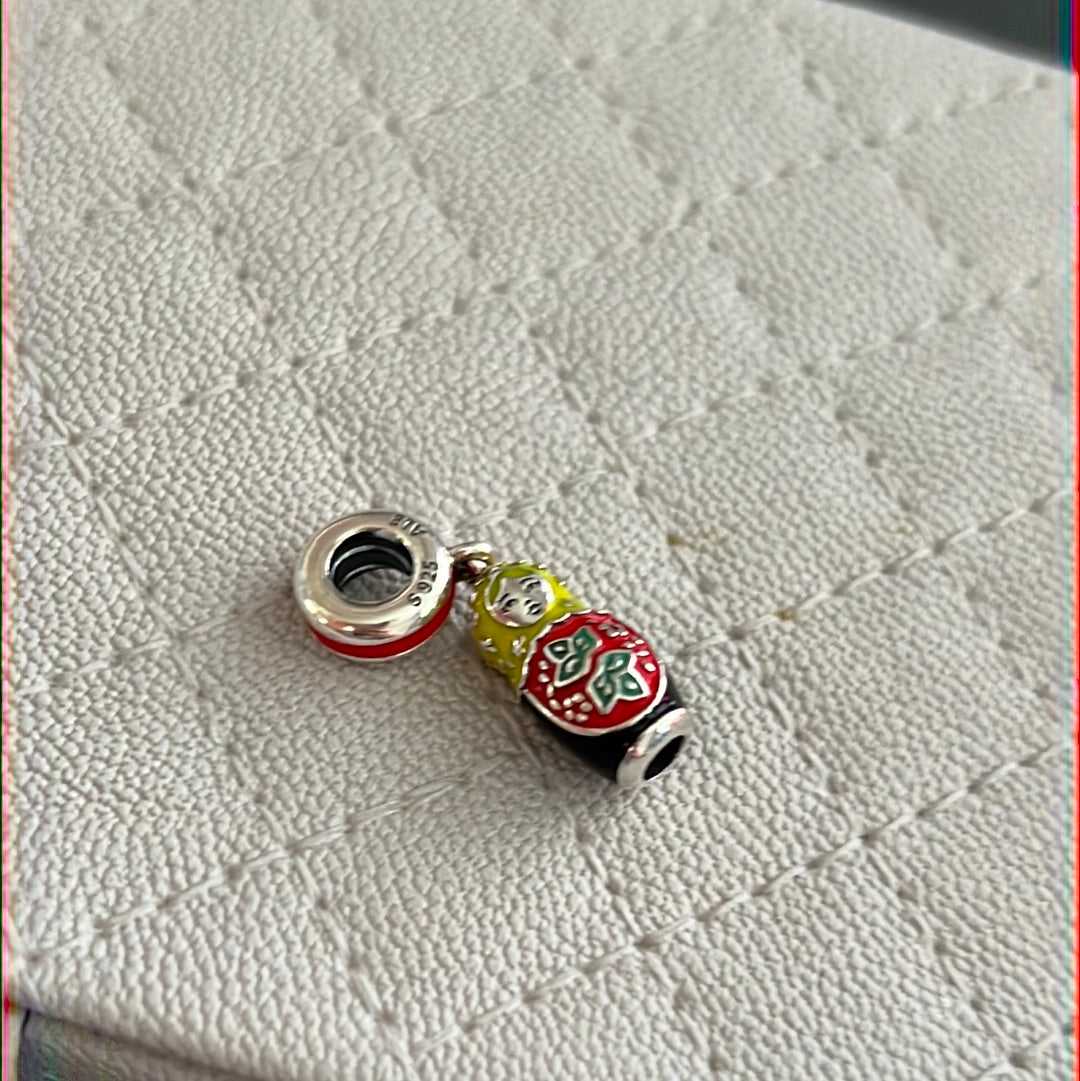 Genuine Pandora Russion Doll Rare Matryoshka Charm With Enamel Details Dangle
