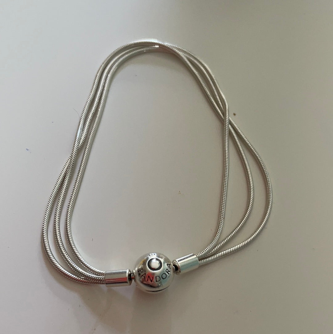 Genuine Pandora Moments Silver/ Rose Gold Multi-Snake Chain Charm Bracelet 18cm small