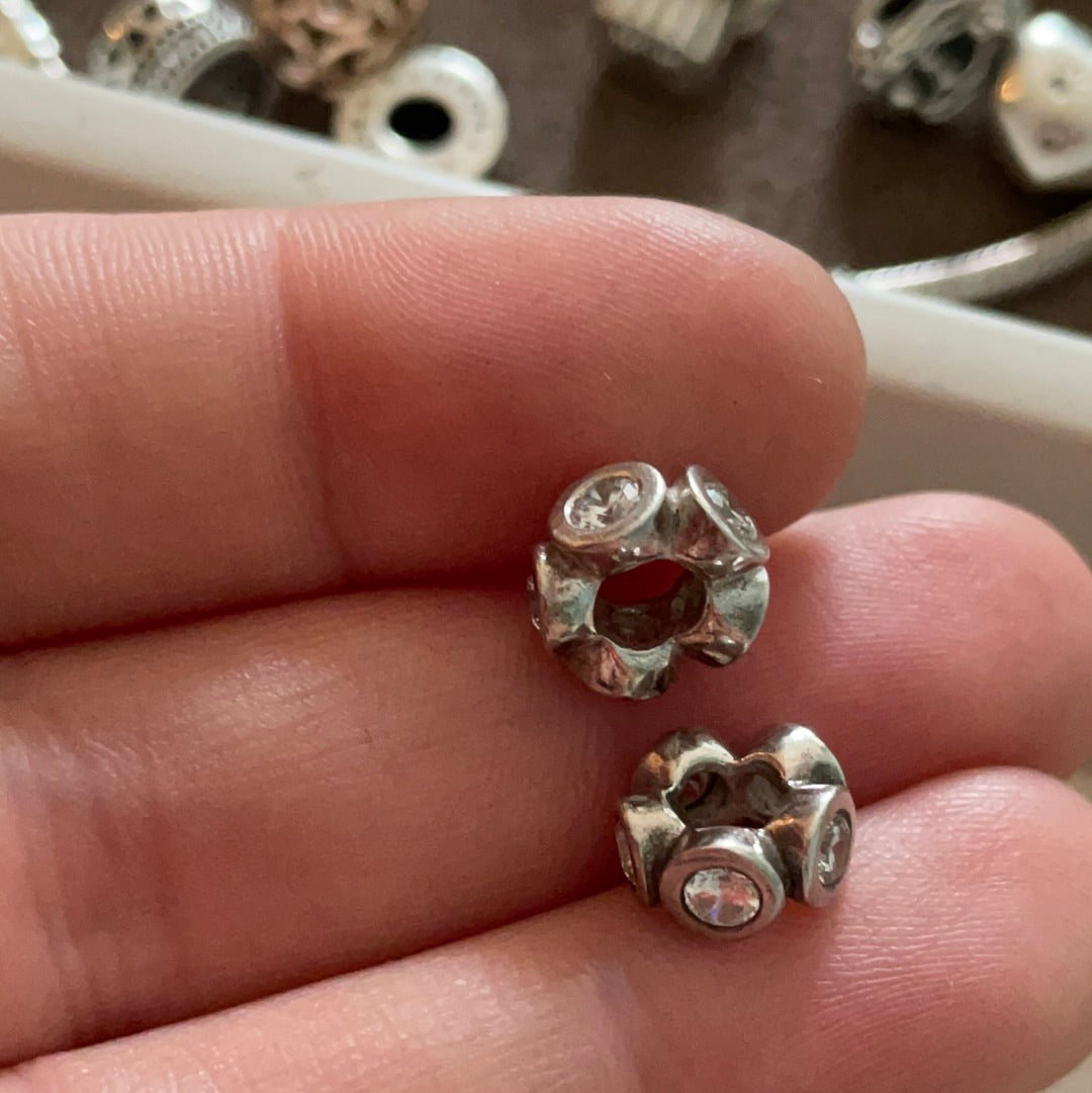 Genuine Pandora Clear Stone Spacer Charm Retired - PAIR