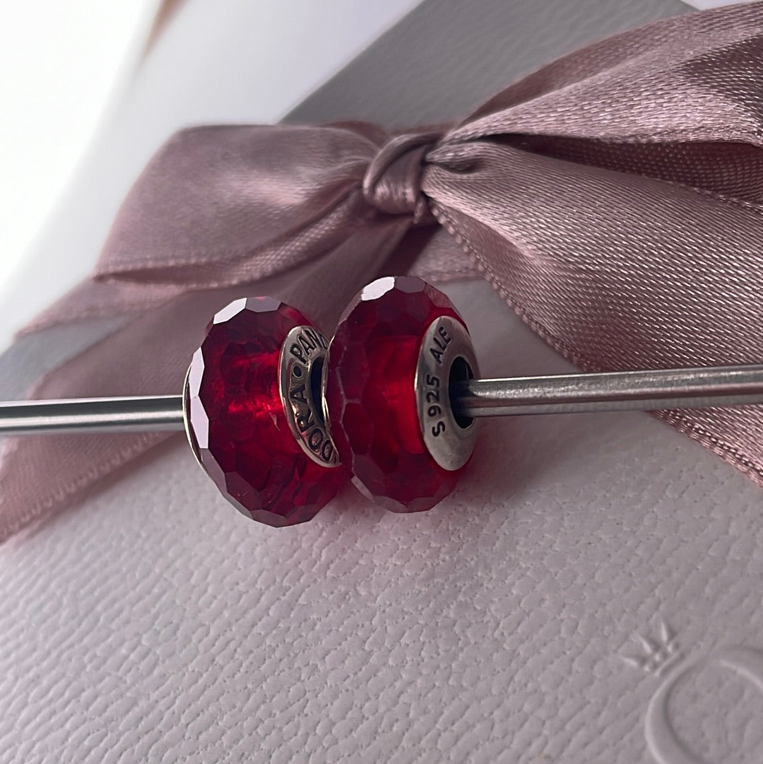 Genuine Pandora Red Faceted Glass Murano