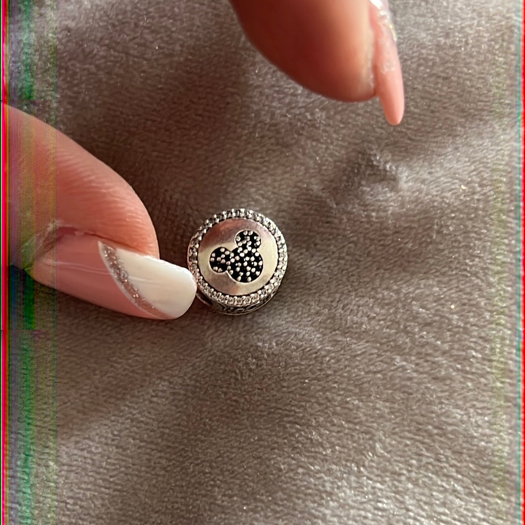 Genuine Pandora Charm Pave Rare Mickey & Minnie Pave Openwork Sides Charm