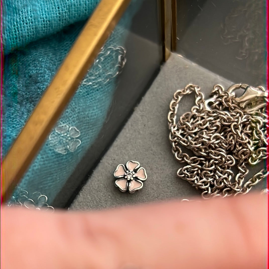 Genuine Pandora Floating Locket Petite Charm Pink Cherry Blossom Flower