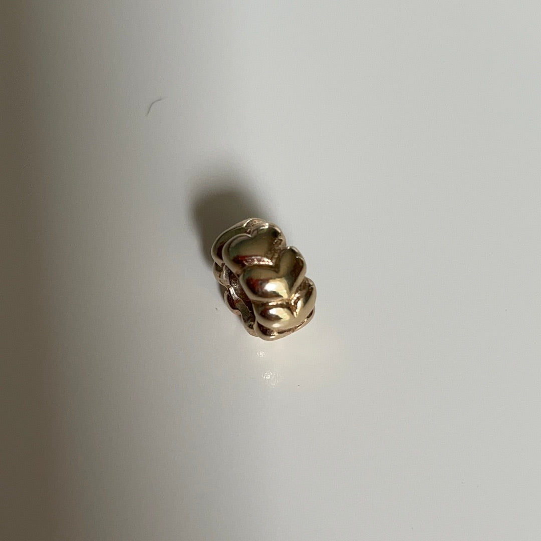 Genuine Pandora Solid 14ct Gold Big Hearts Large Spacer Charm HTF