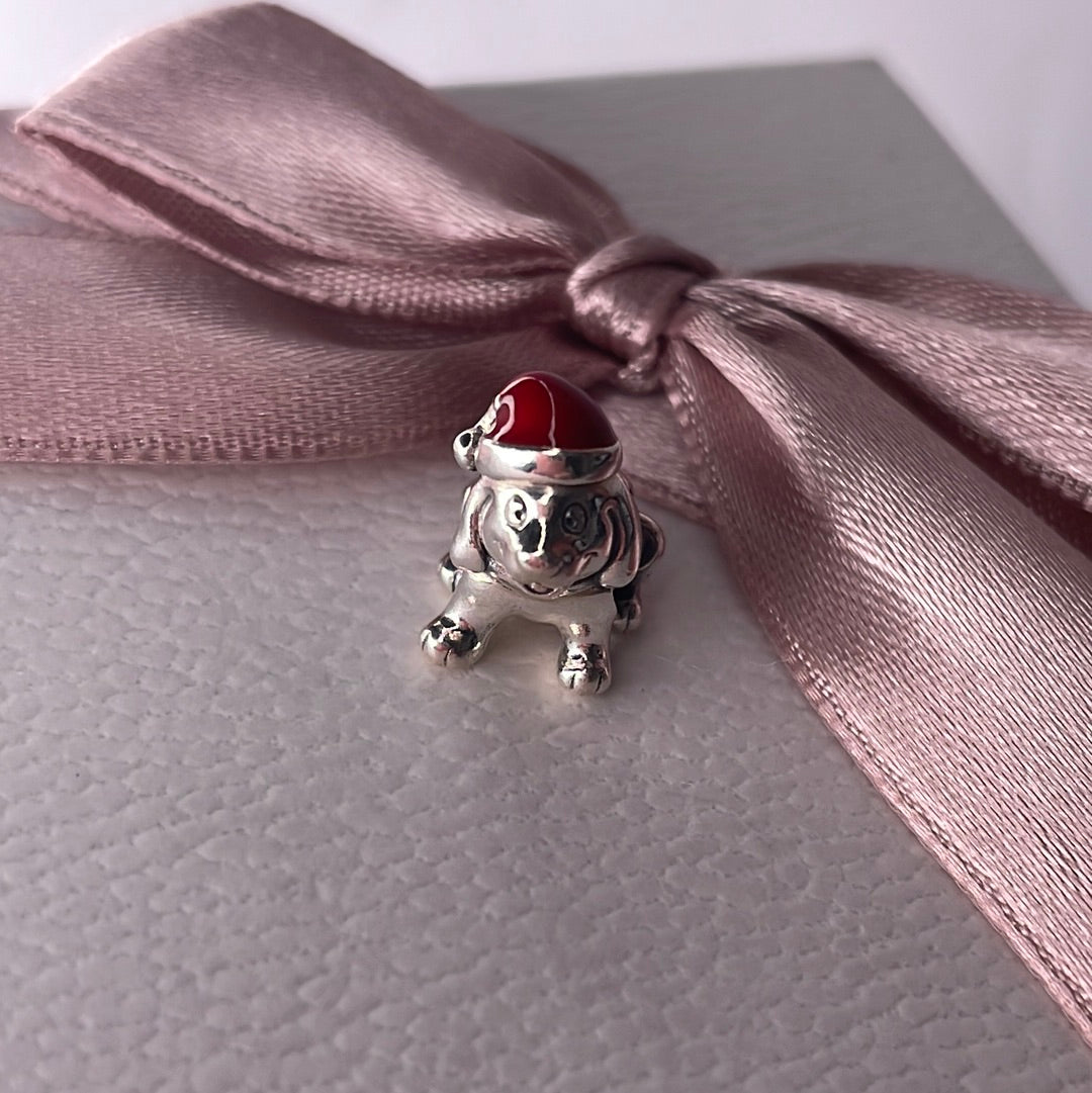 Genuine Pandora Christmas Dog With Santa Hat Charm