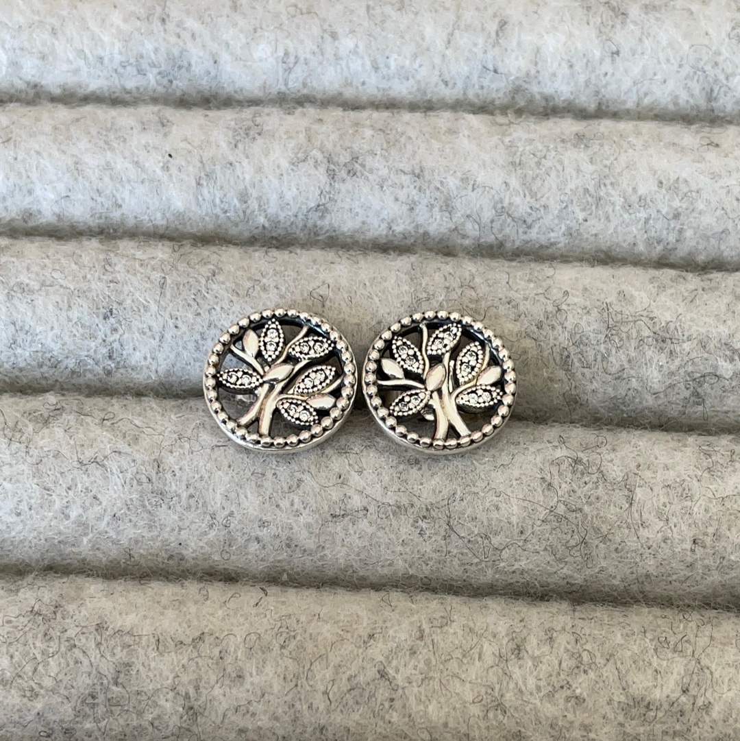 Genuine Pandora Silver Family Tree Earrings Studs