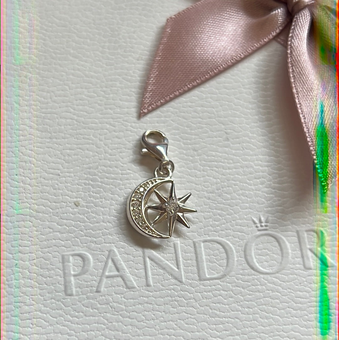 Genuine Thomas Sabo Sterling Silver Pave Moon and Star Clip Charm