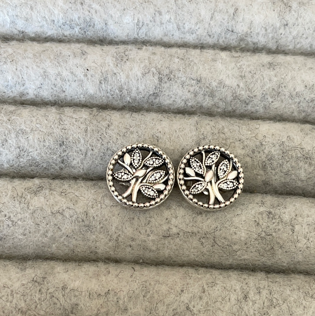 Genuine Pandora Silver Family Tree Earrings Studs