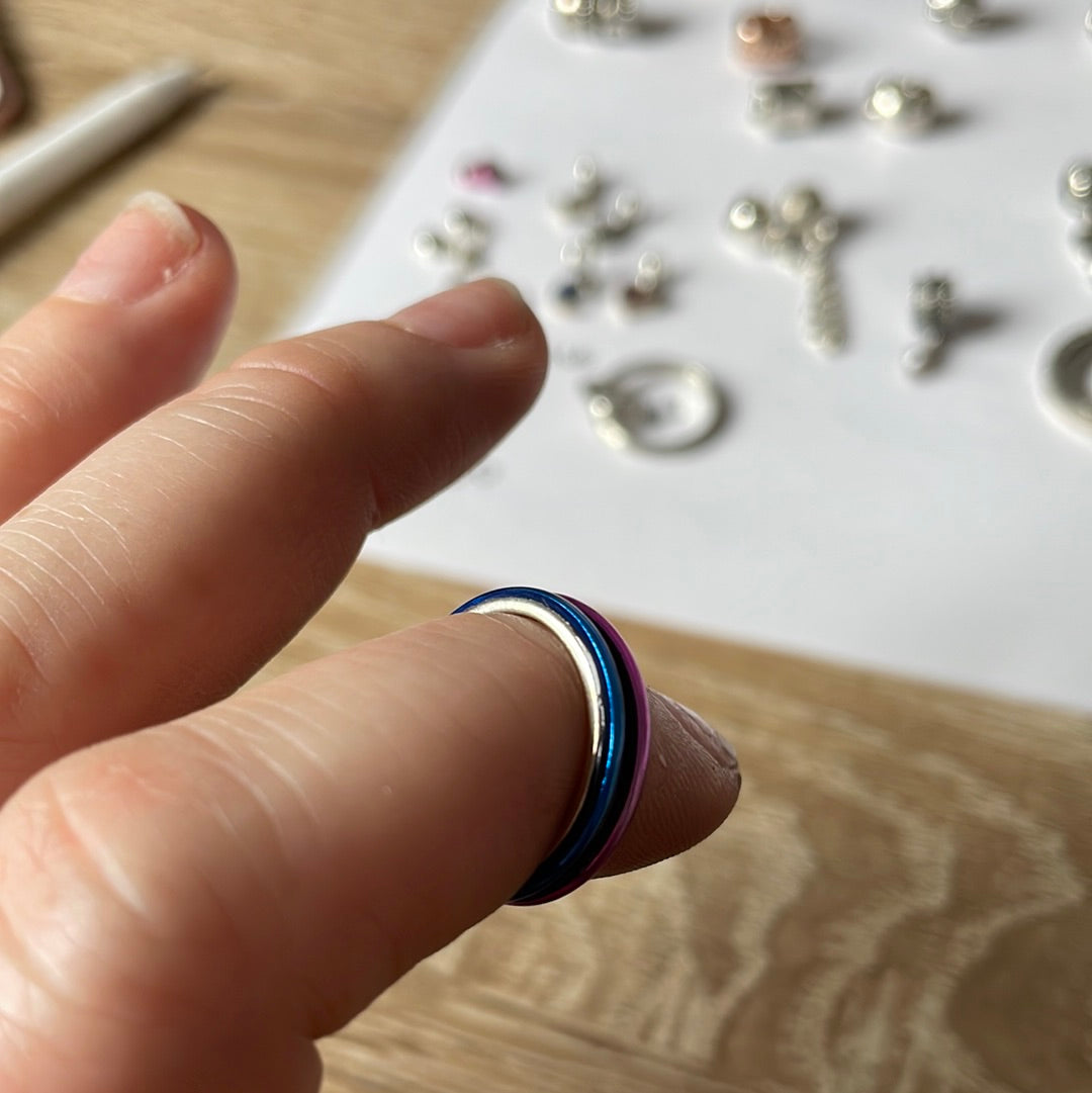 Genuine Pandora Me Rings Enamel Blue and Pink Size 50 With Connector