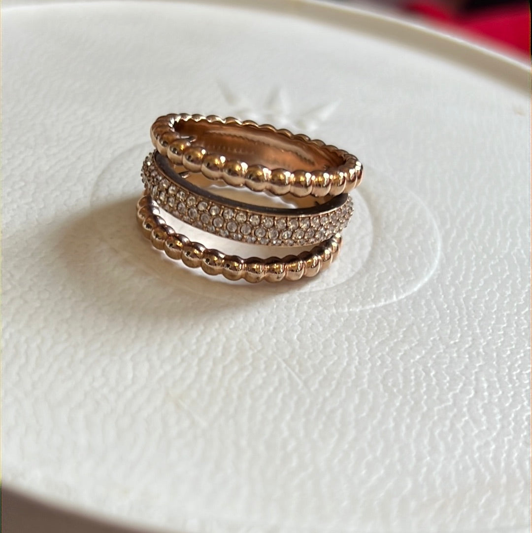 Genuine Swarovski Pave Crystal Rose Gold Click Beaded Line Ring 56