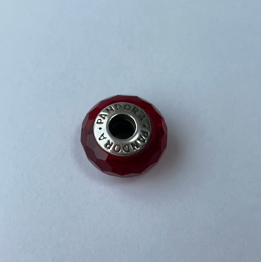 Genuine Pandora Red Faceted Glass Murano