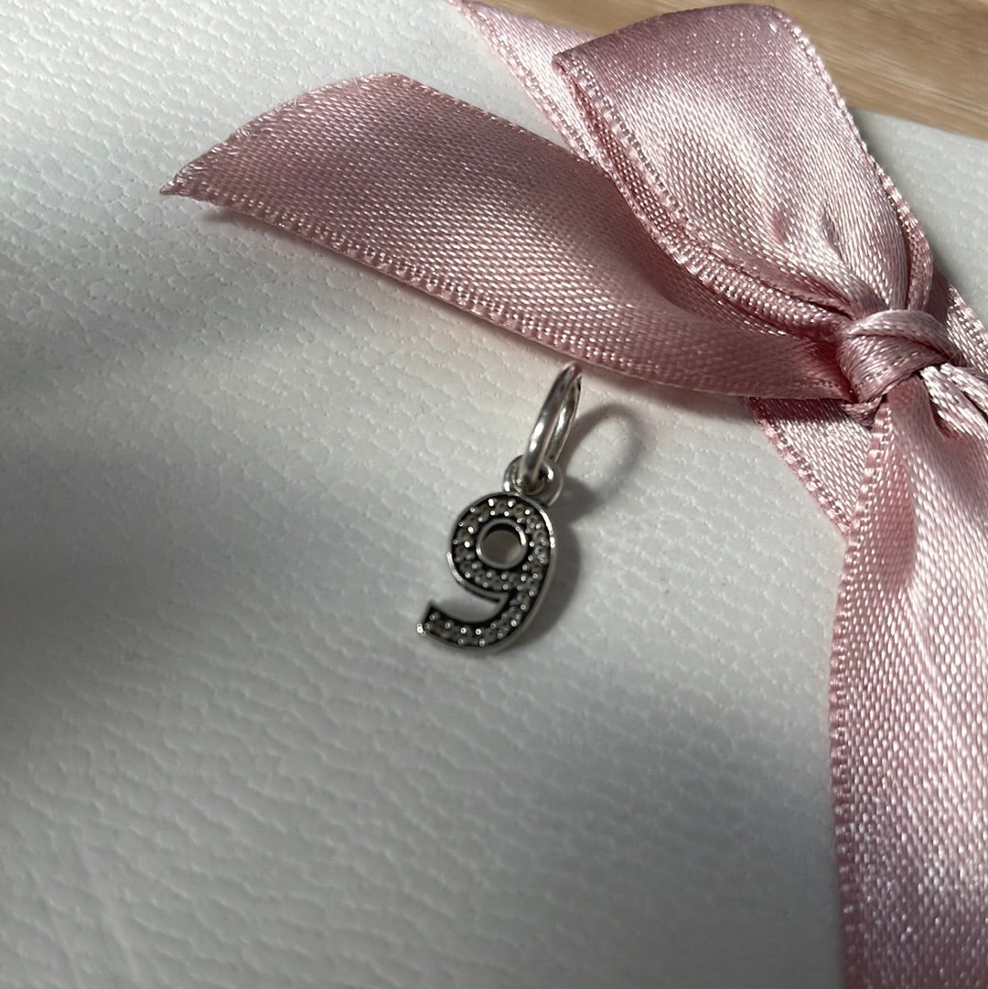 Genuine Pandora Number 9 Dangle Pave Charm
