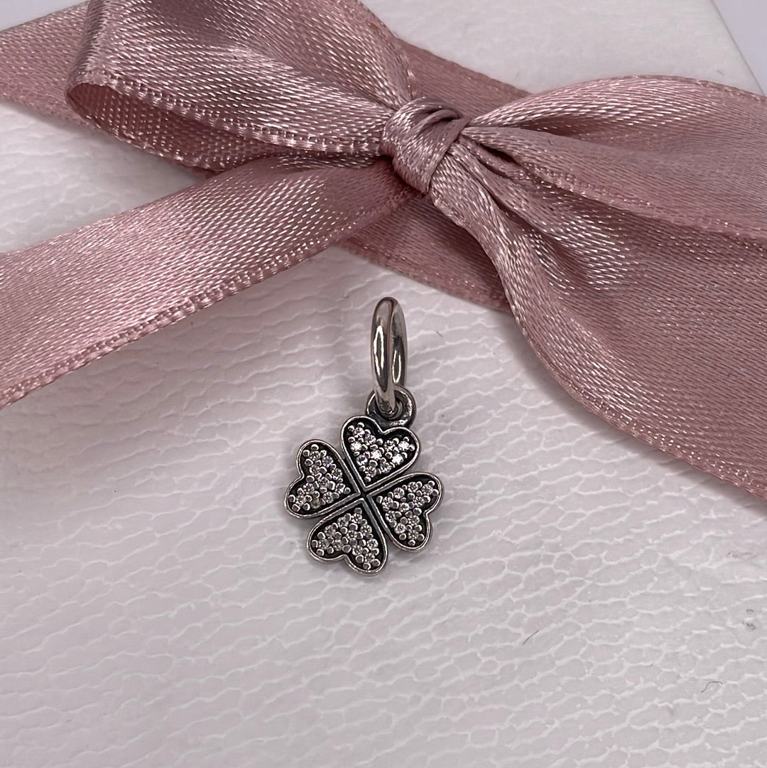 Genuine Pandora Lucky Clover Pave Dangle Charm