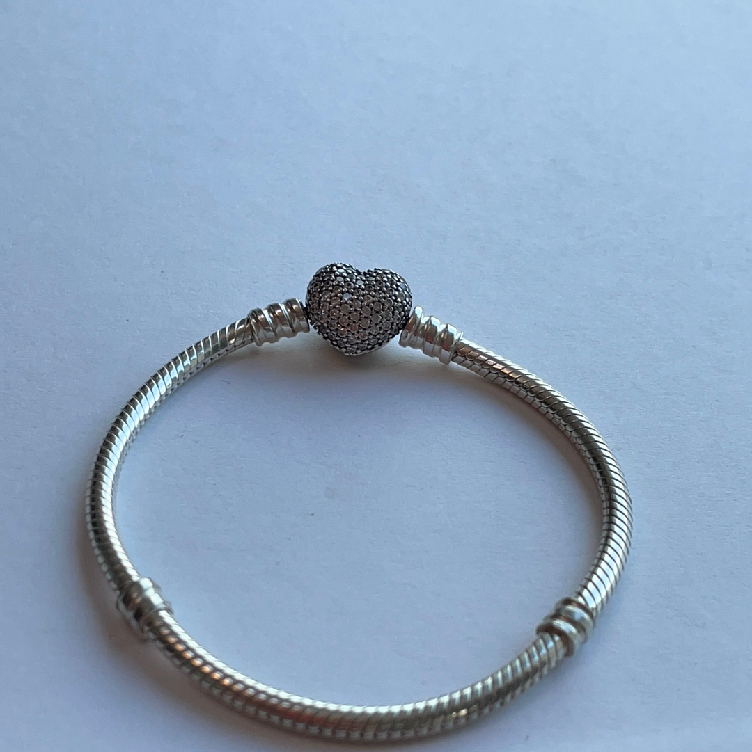 Genuine Pandora Pave Heart Clasp Snake Chain Bracelet VARIOUS SIZES