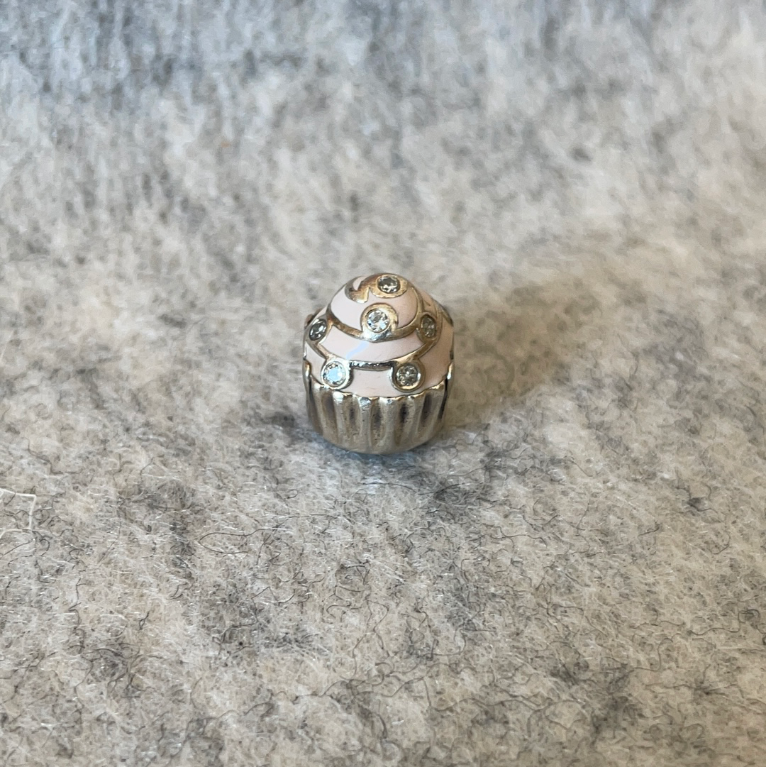 Genuine Pandora Pink Enamel Cup Cake Birthday Cake Charm With CZ