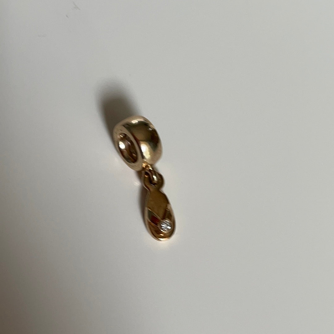 Genuine Pandora Solid 14ct Gold Flip Flop with Diamonds Dangle