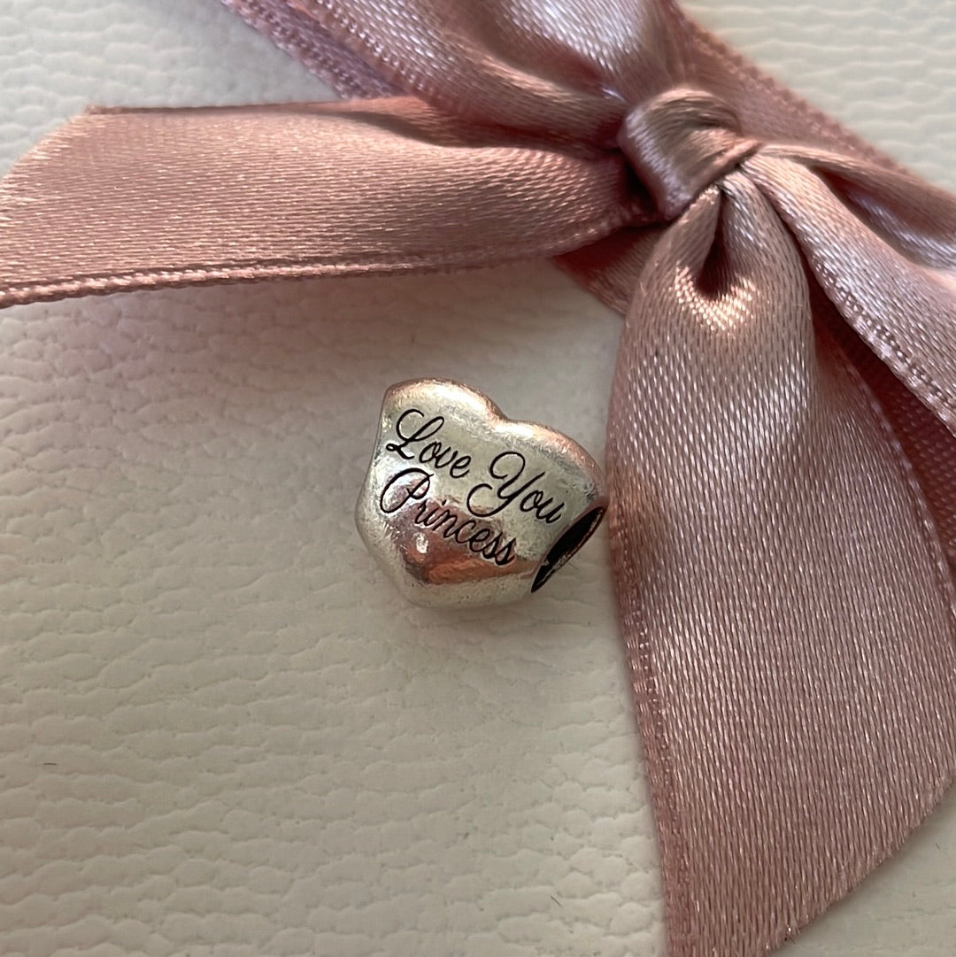 Genuine Pandora Puffed Heart “Love You Princess” Charm