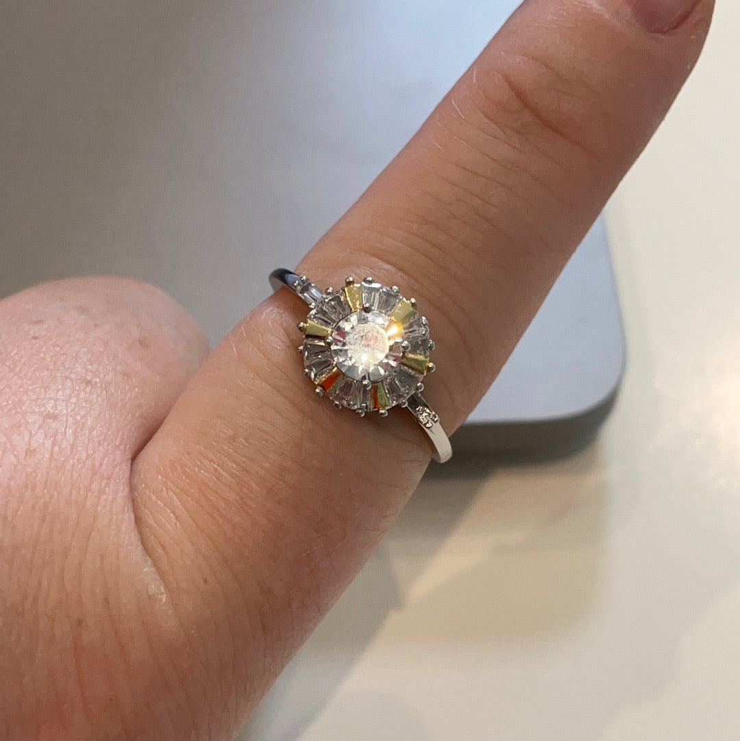 Brand New Sterling Silver Pave CZ Sunburst Ring BEAUTIFUL Size 60