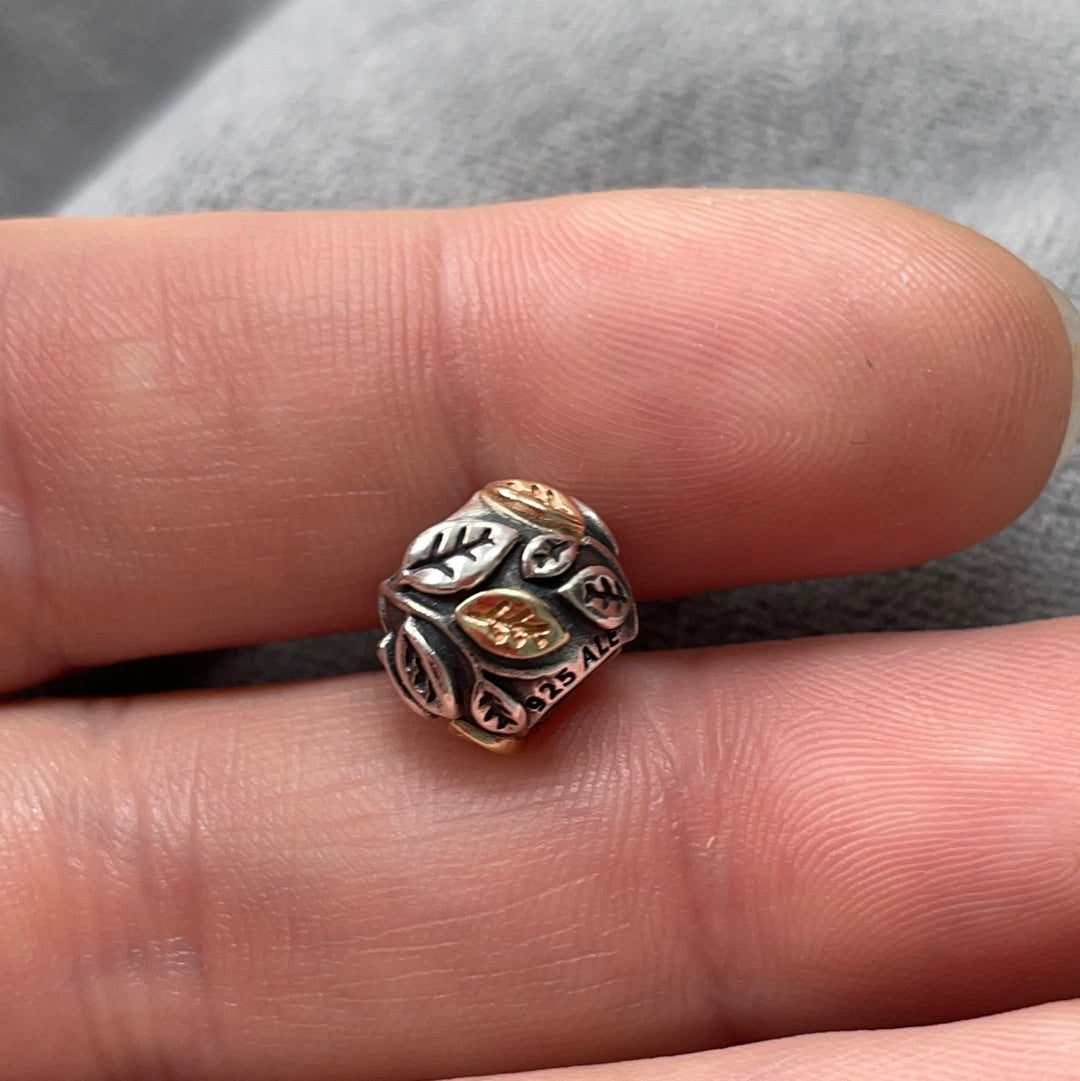 Genuine Pandora Two Tone Leaf/ Leaves RARE HTF Charm