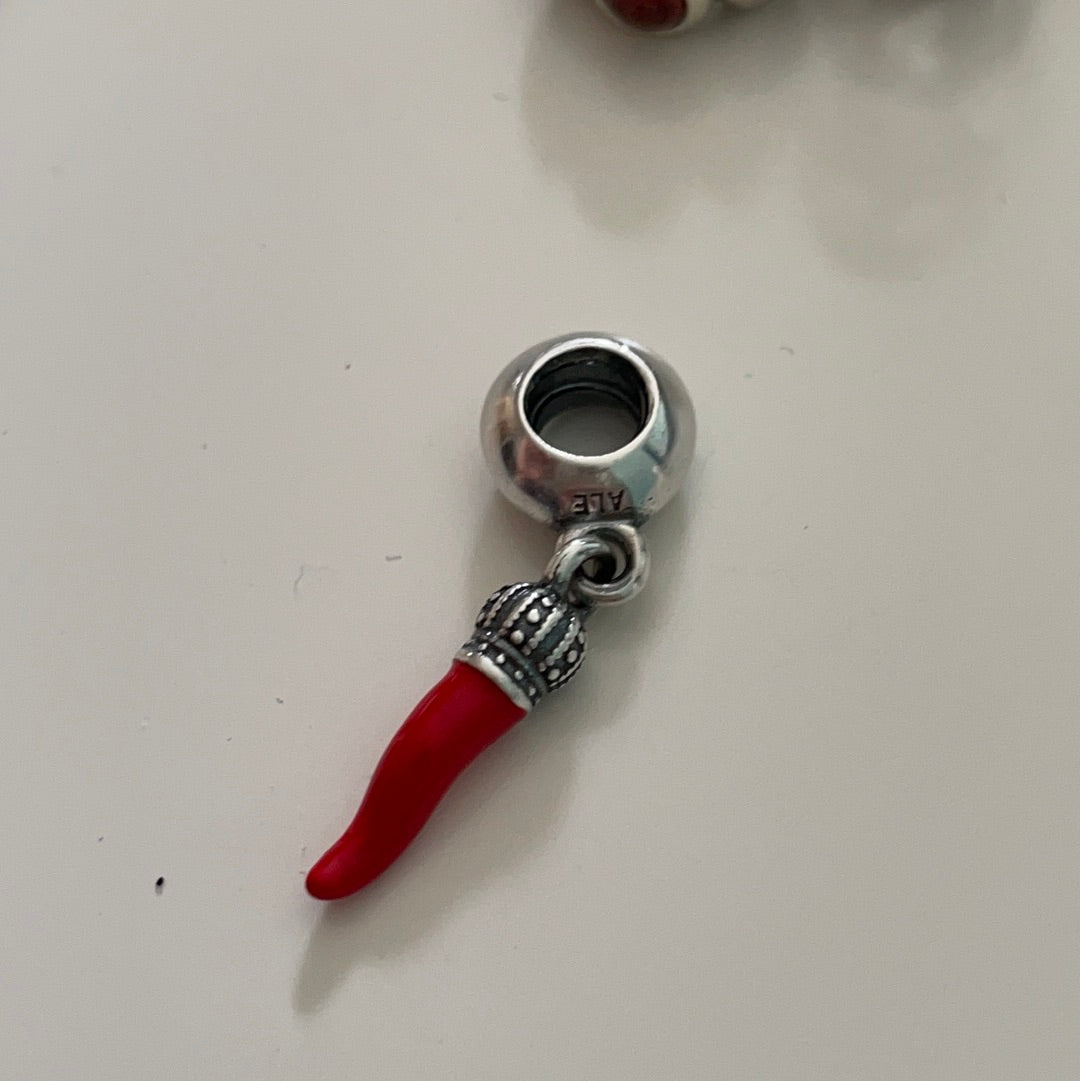 Genuine Pandora Red Enamel Horn Chilli Pepper Dangle Charm
