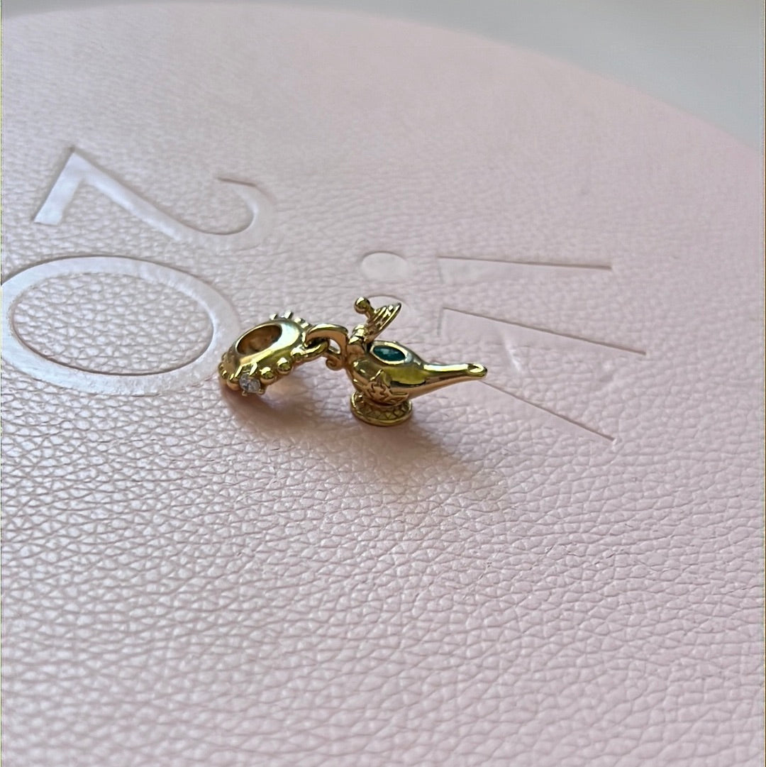 Genuine Pandora Disney Shine Gold Rare Aladdin Geni Lamp Dangle HTF