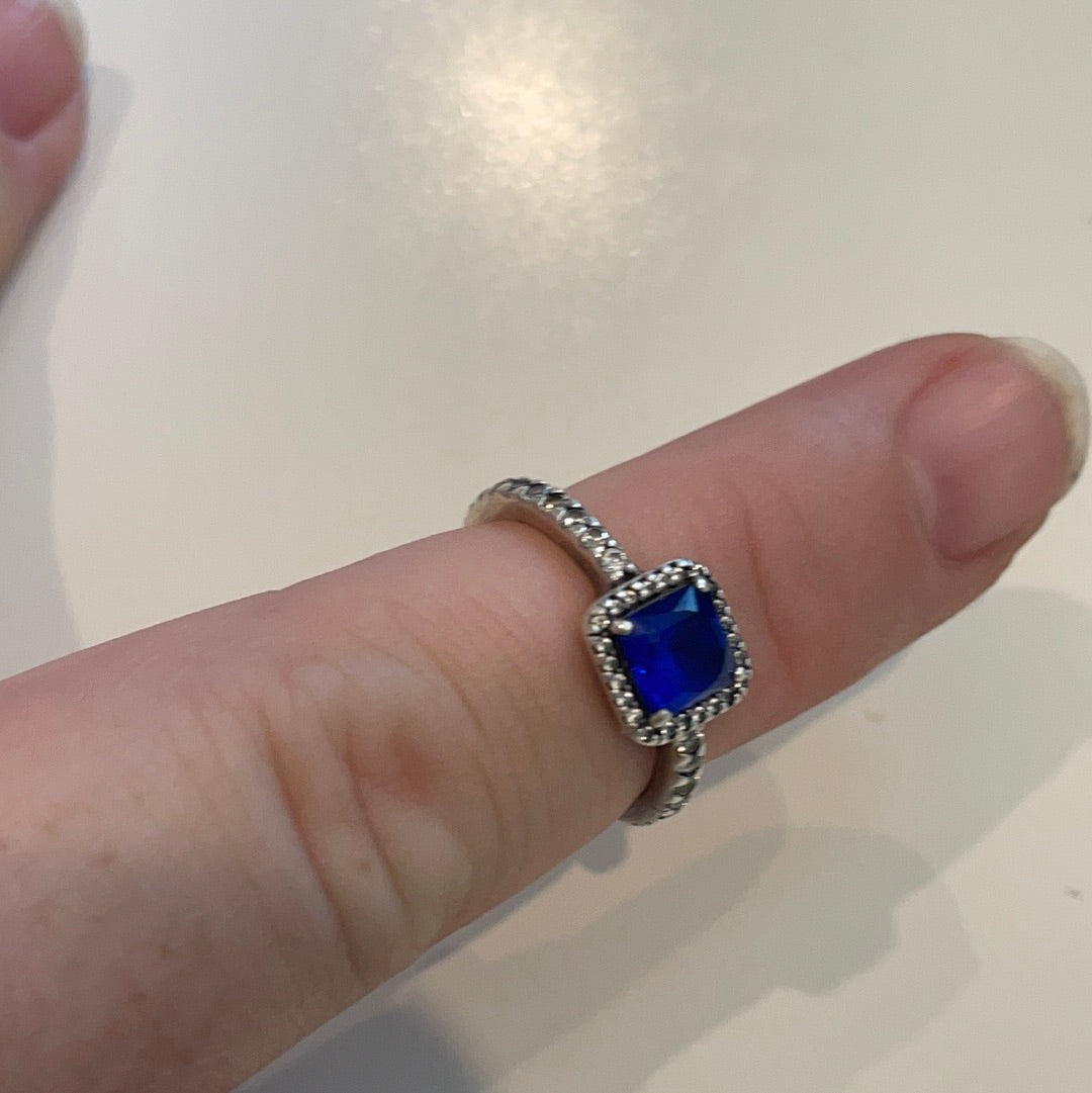 Genuine Pandora Blue Square CZ Pave Ring Size 58