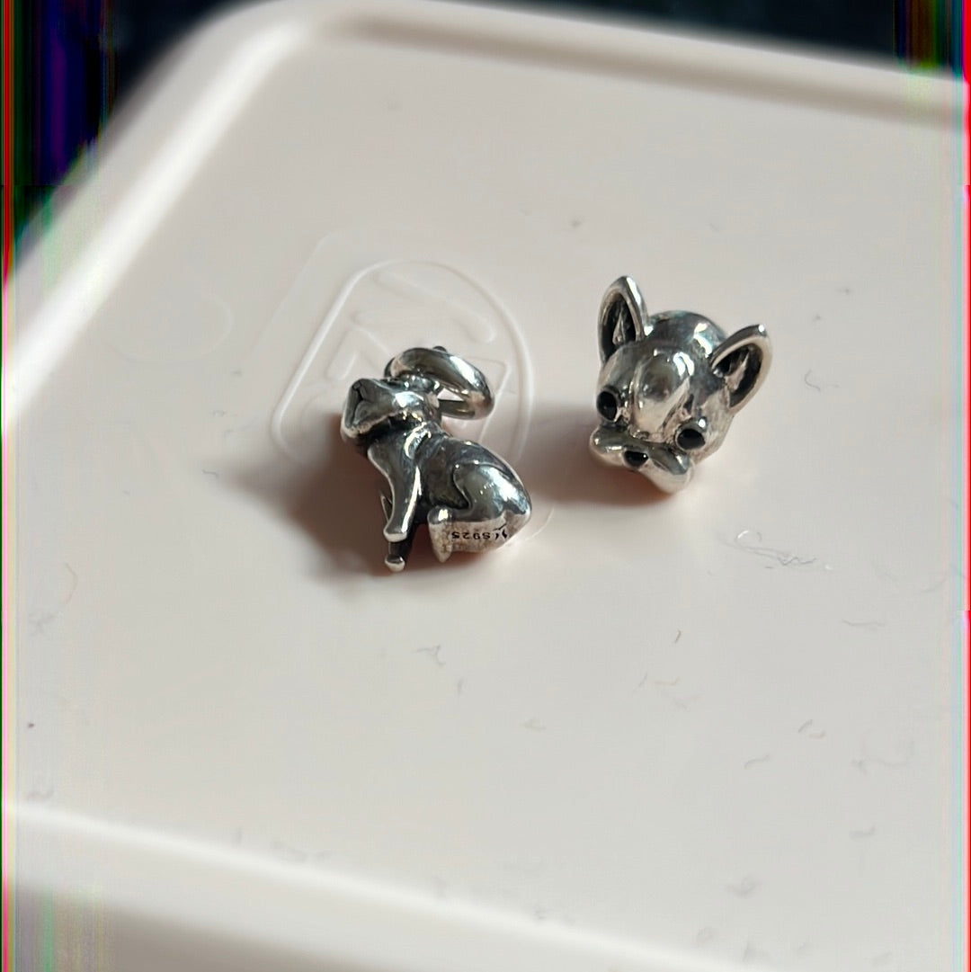 Sterling Silver French Bulldog Dog Charms x2 Pair