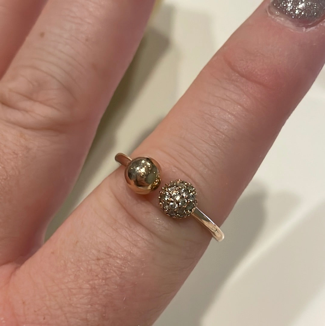 Genuine Pandora Rose Gold Pave and Plain Balls Statement Ring Size 54