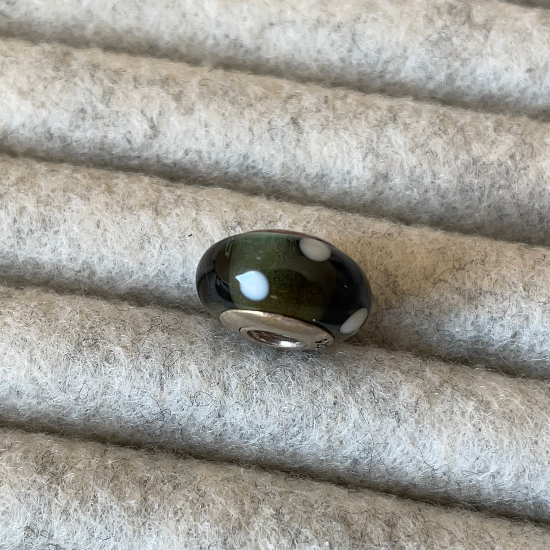 Genuine Pandora Murano Glass Charms Spotty Polka Dot Green and White