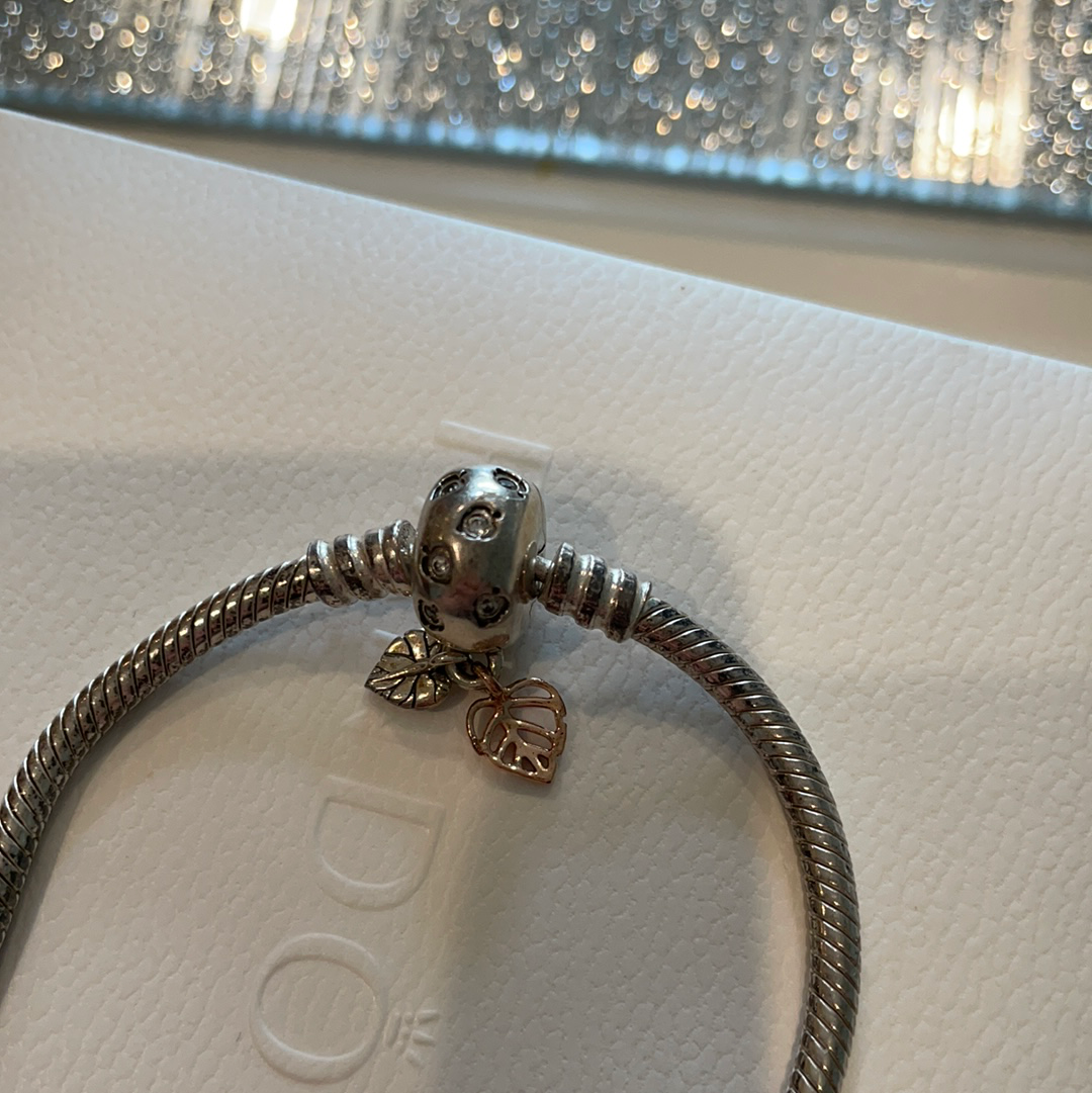 Genuine Pandora Snake Chain Moments Original Bracelet New Style Smooth Leaf and Pave Style 18cm