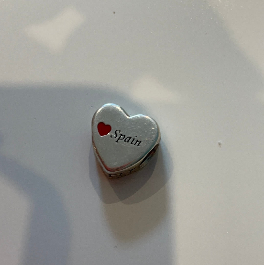 Genuine Pandora Spain Heart Travel Charm With Enamel Heart and Palm Tree