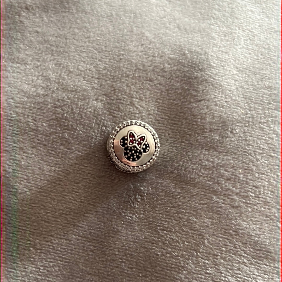 Genuine Pandora Charm Pave Rare Mickey & Minnie Pave Openwork Sides Charm