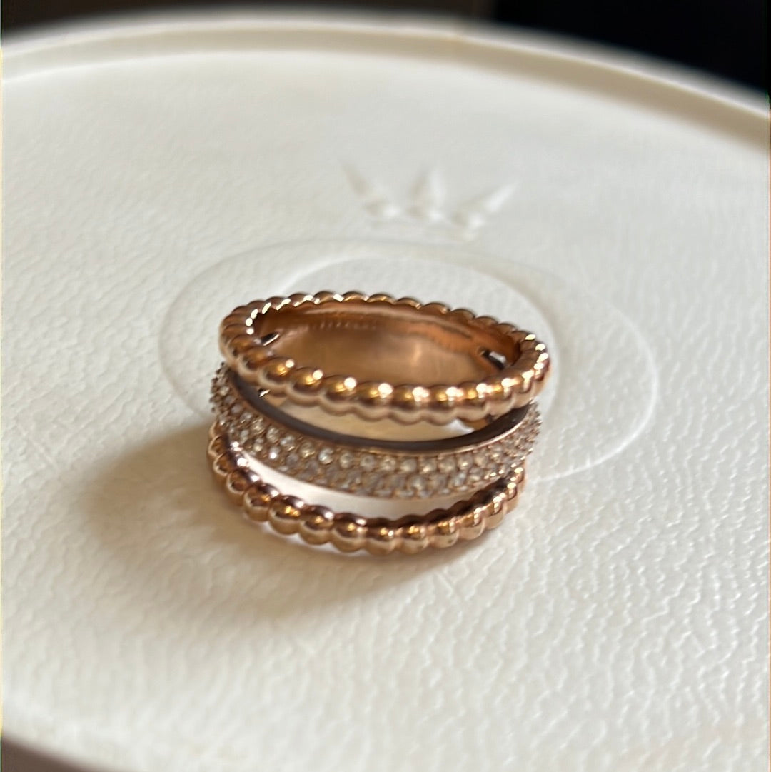 Genuine Swarovski Pave Crystal Rose Gold Click Beaded Line Ring 56