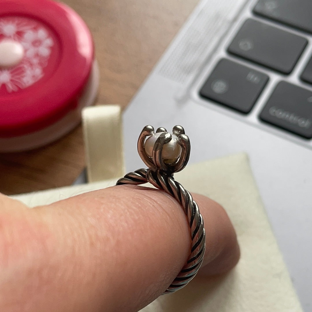 Genuine Pandora Ring With CUSTOM Pearl Size 56 PLEASE READ DESCRIPTION