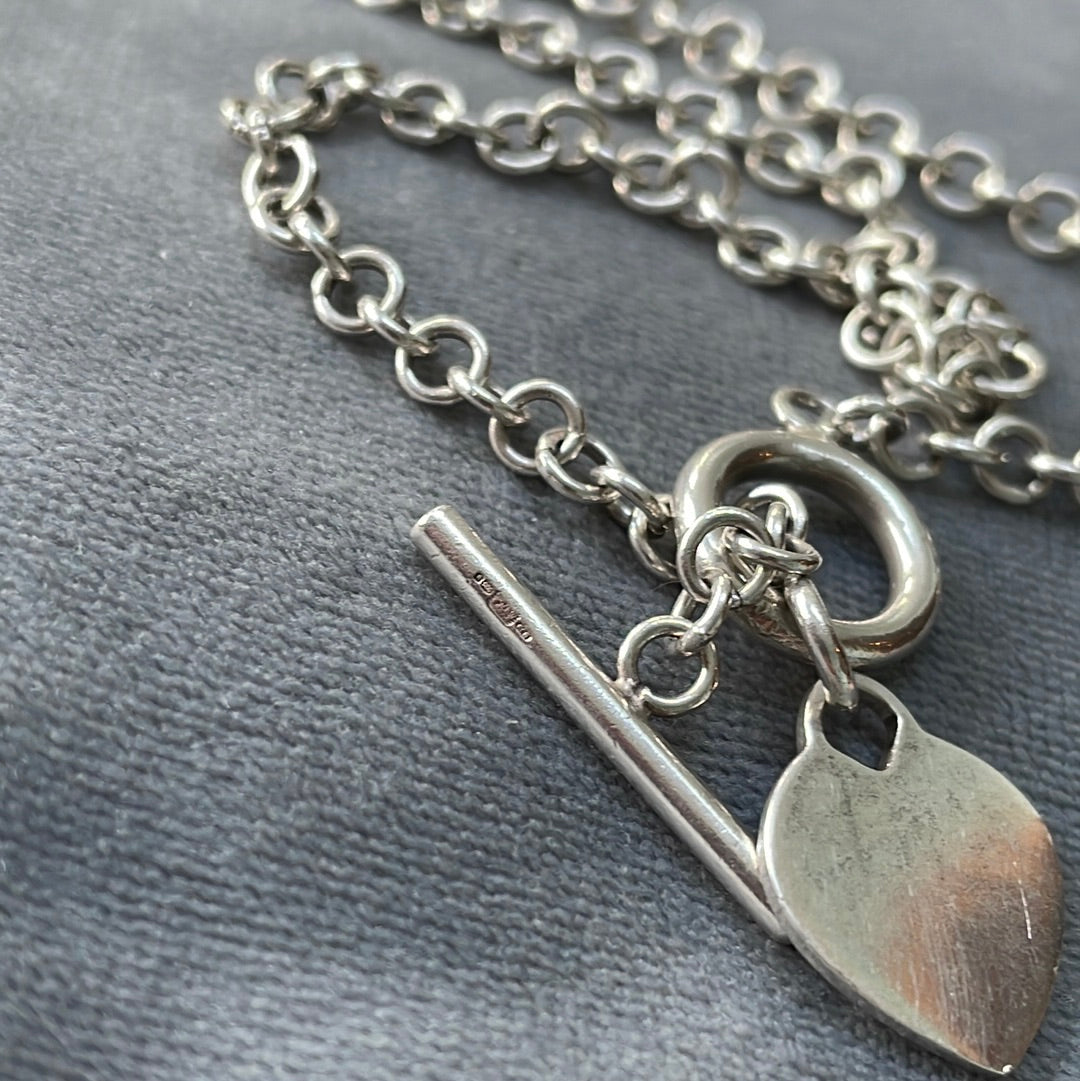 Sterling Silver Heart Necklace with T Clap 40 Chain