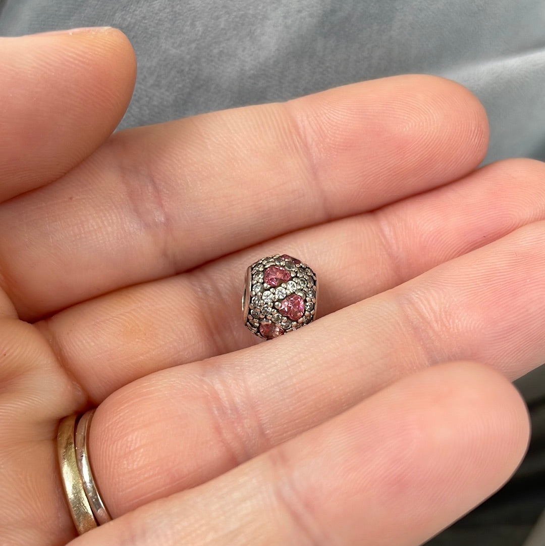 Genuine Pandora Pave Pink Triangles and Clear Sparkle Charm Ball