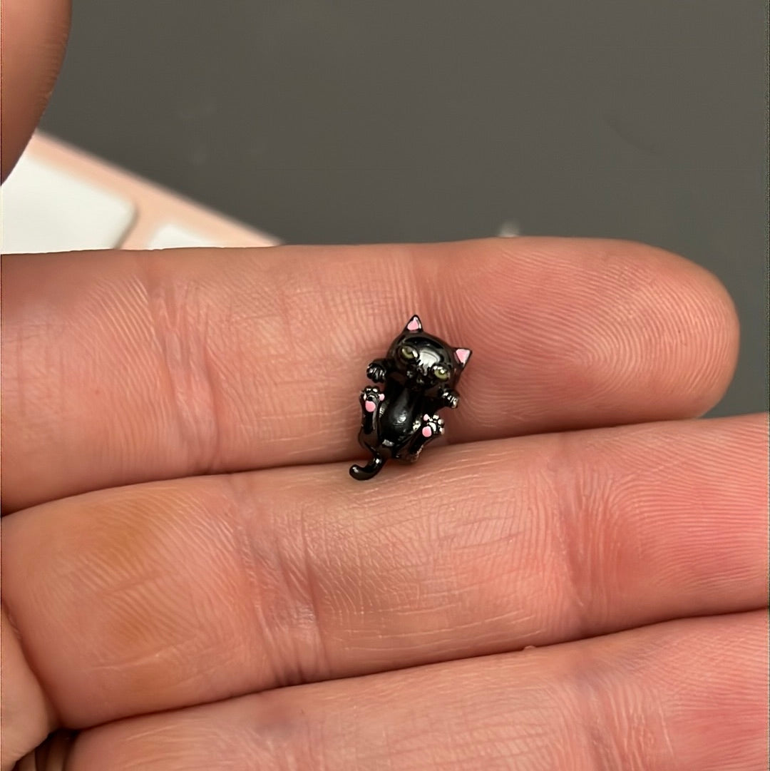 Sterling Silver Cute Enamel Black Cat Charm