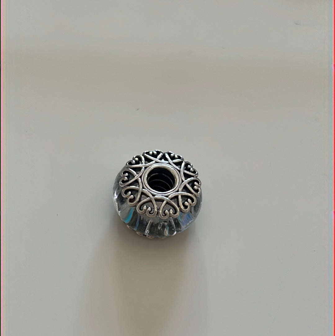 Genuine Pandora Silver Iridescent Glitter White Murano Charm