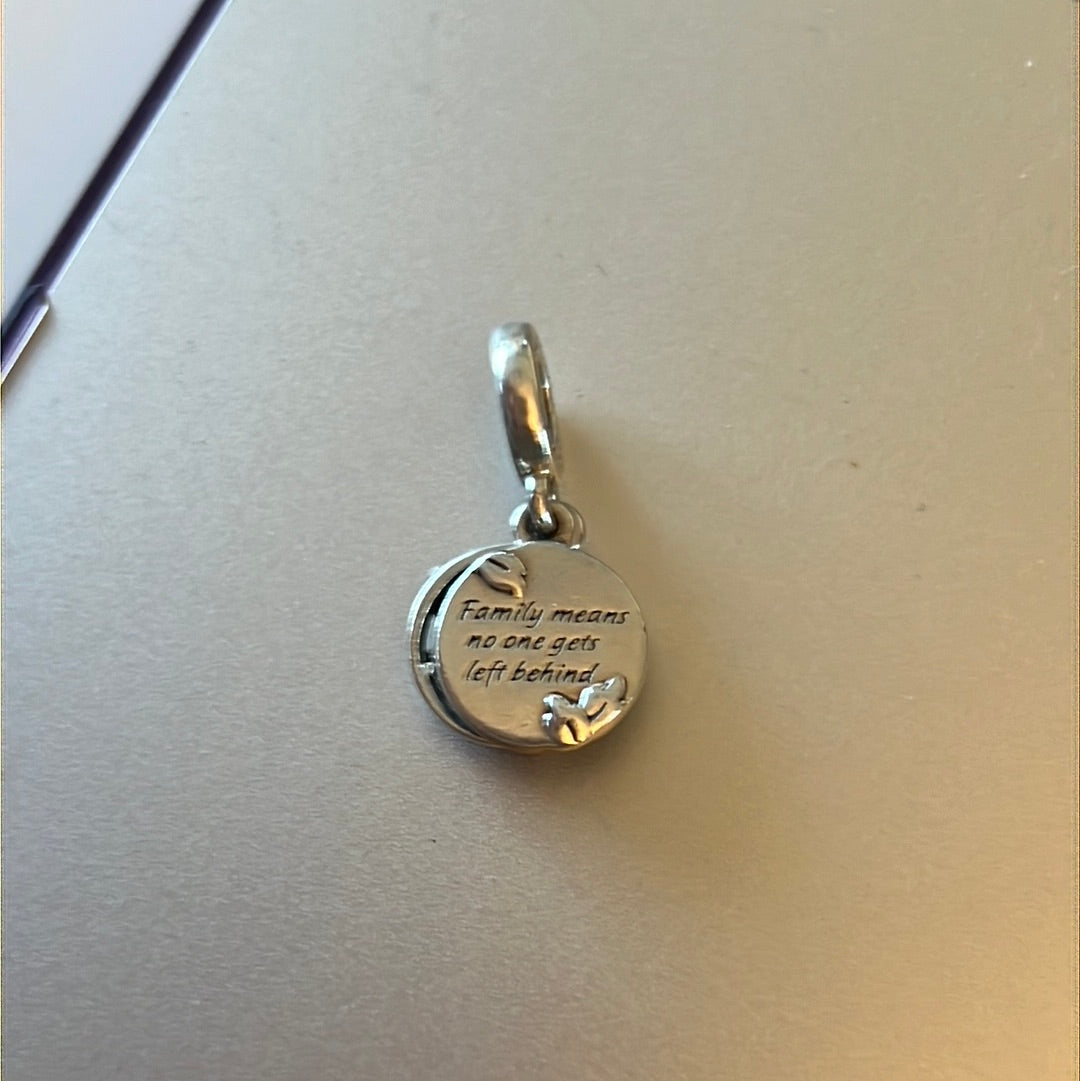 Genuine Pandora Disney Lilo and Stitch Dangle Charm Enamel Reads “Family means noone is left behind”