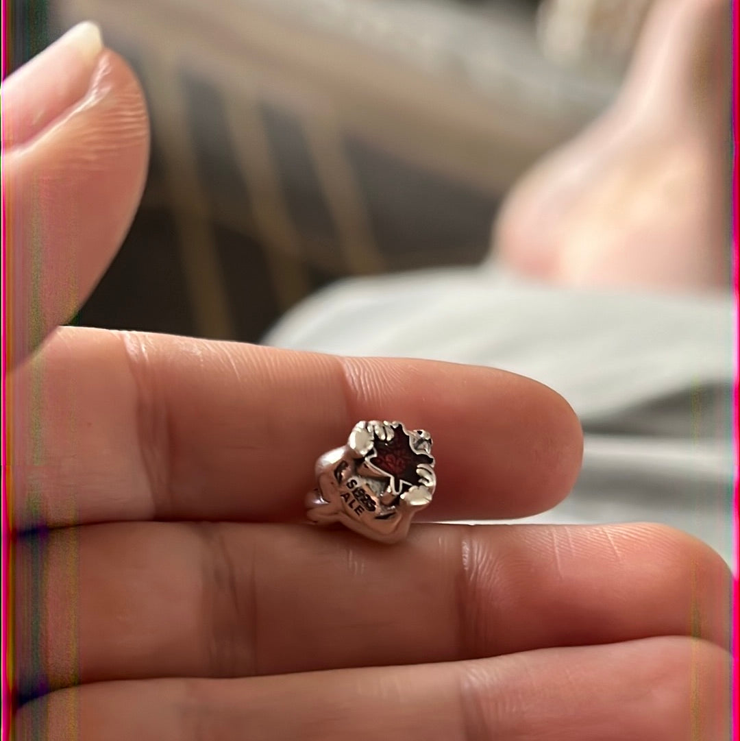 Genuine Pandora Canadian Maple Leaf With Red Enamel Beaver Travel Charm Rare HTF