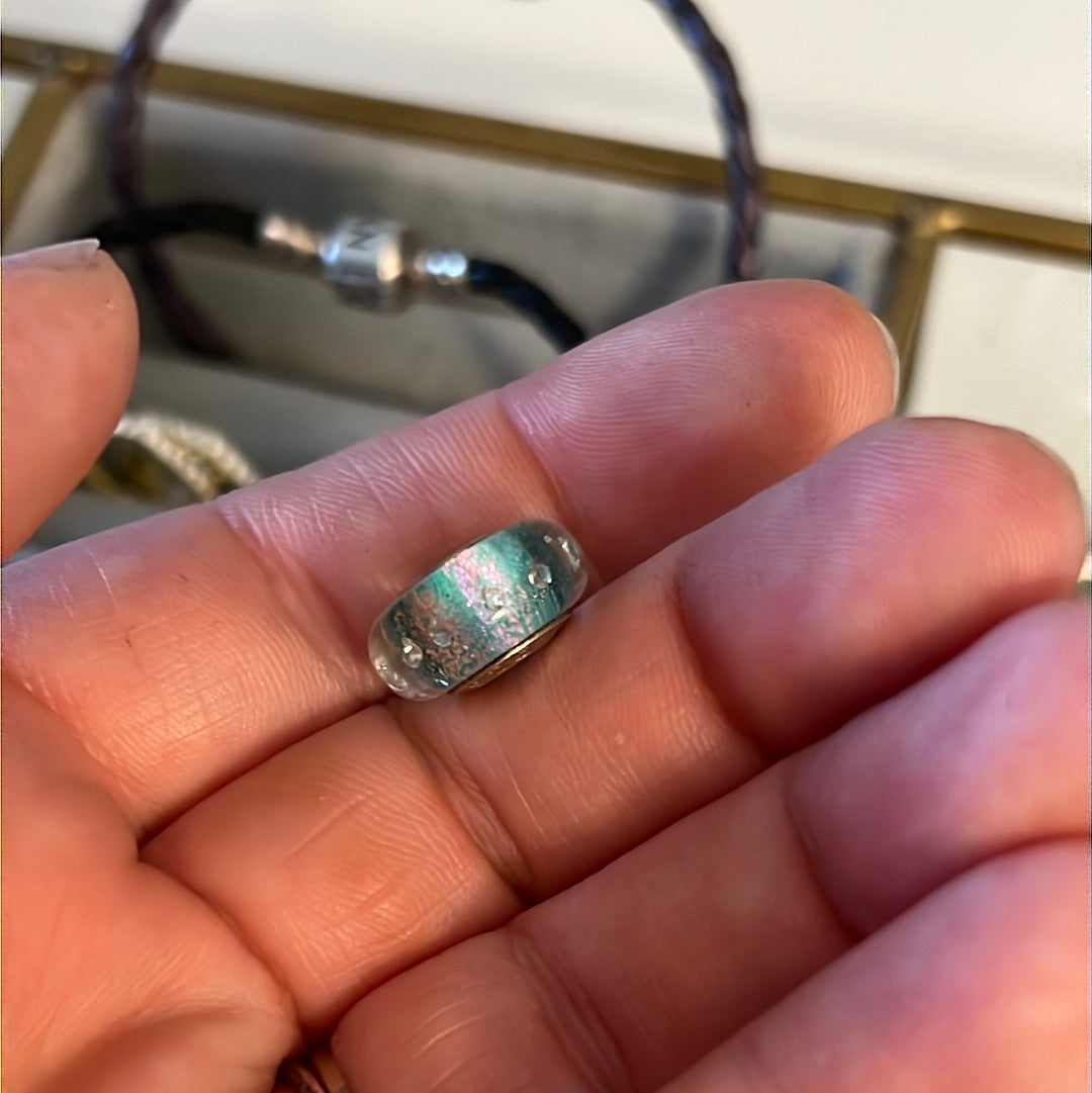 Genuine Chamilia Blue Foil Iridescent CZ Murano Charm